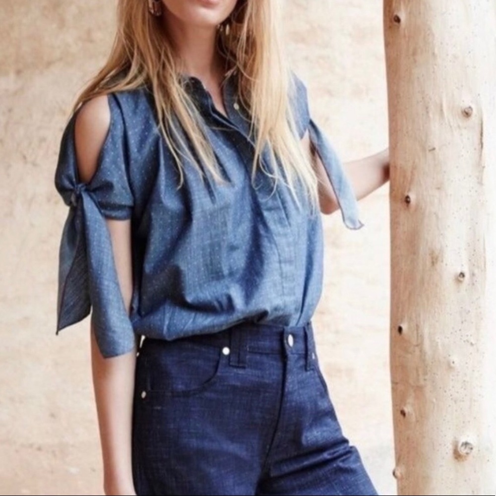 ❤️NWT Anthropologie Holding Horses Denim Polka Dot Shirt 4❤️ - Picture 1 of 11